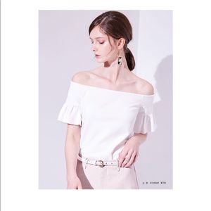 White off shoulder crop to ruffle sleeves